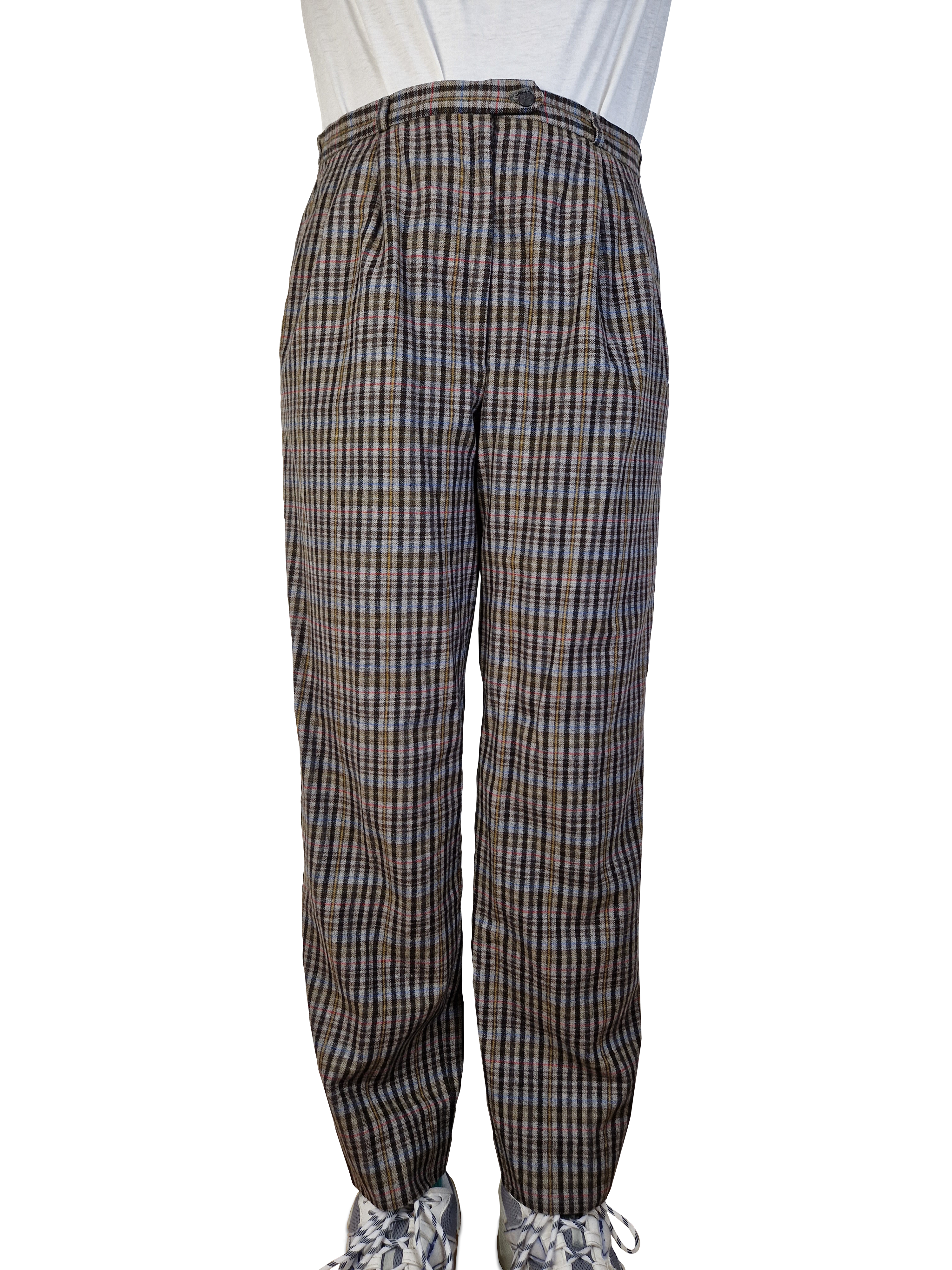 Vintage Lady Brax Anzughose Schurwolle Kariert Opti Zipper Tennis Knopf Braun Brau 44