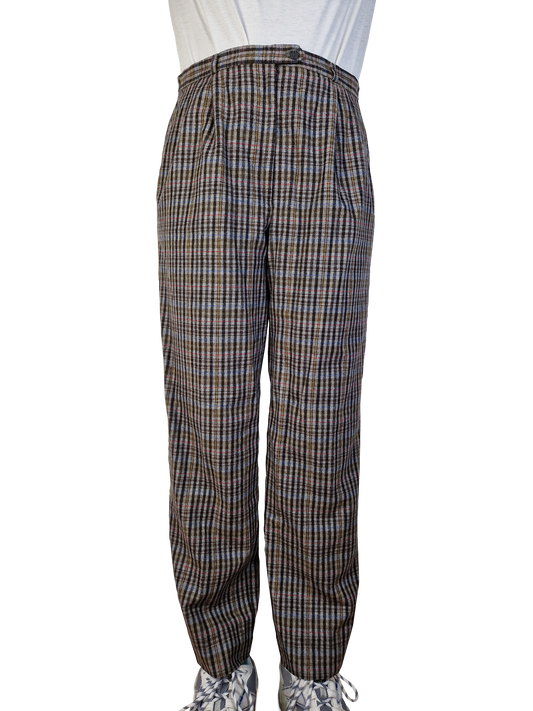 Vintage Lady Brax Anzughose Schurwolle Kariert Opti Zipper Tennis Knopf Braun Brau 44