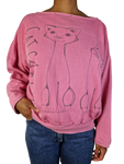 Vintage Unique Sweater 80s Reversible "Cats" Weiter Rundhalsausschnitt Pink M-L