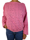 Vintage Unique Sweater 80s Reversible "Cats" Weiter Rundhalsausschnitt Pink M-L