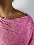 Vintage Unique Sweater 80s Reversible "Cats" Weiter Rundhalsausschnitt Pink M-L