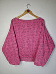Vintage Unique Sweater 80s Reversible "Cats" Weiter Rundhalsausschnitt Pink M-L