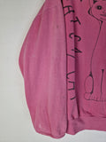 Vintage Unique Sweater 80s Reversible "Cats" Weiter Rundhalsausschnitt Pink M-L