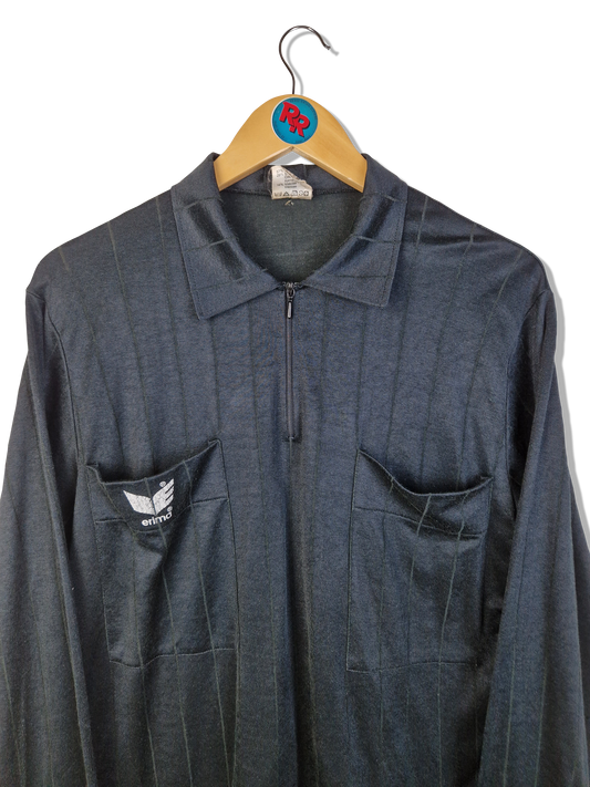 Vintage Erima Trikot 80s Schiedsrichter Langarm Polokragen Schwarz L