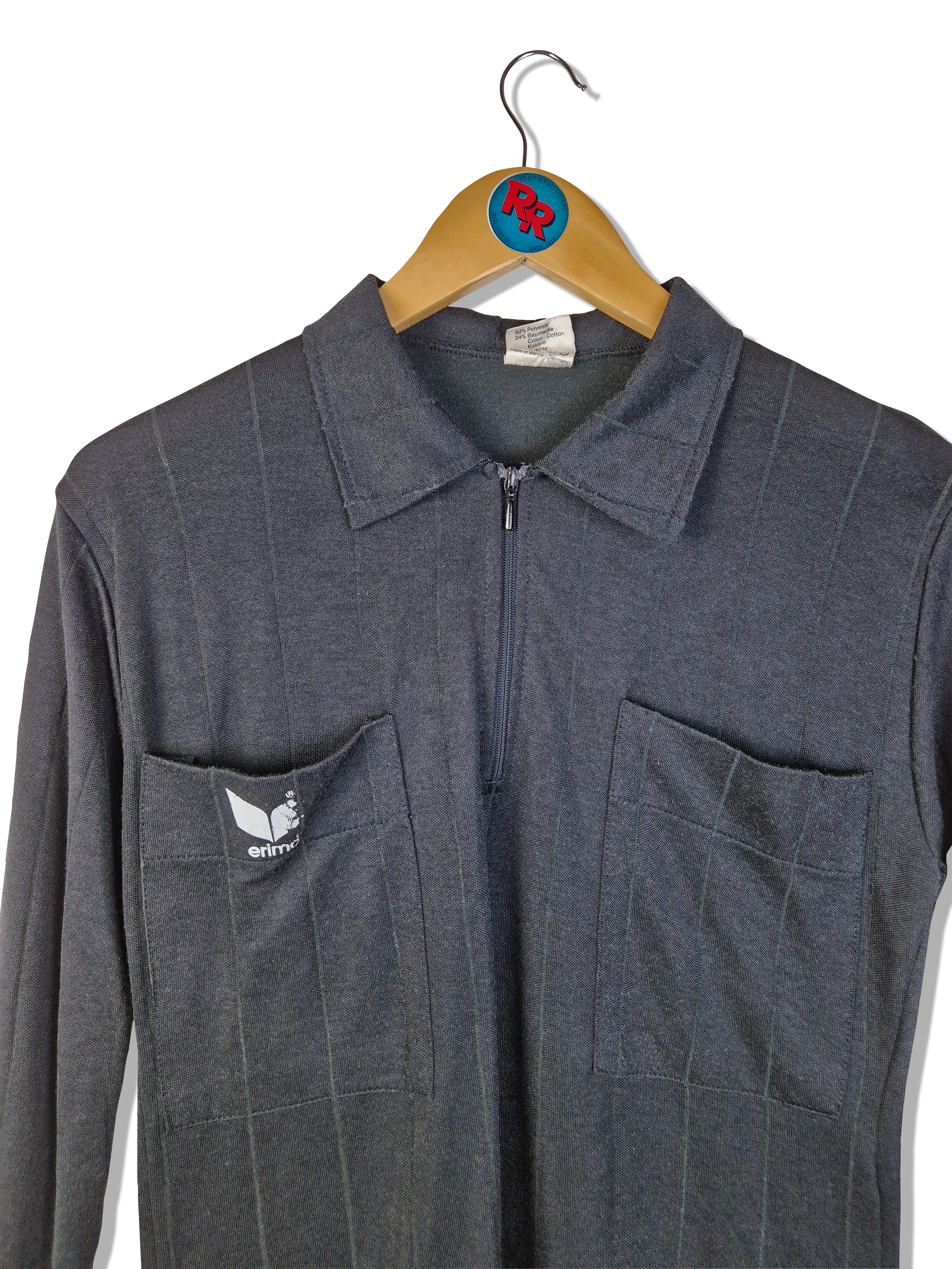Vintage Erima Trikot 80s Schiedsrichter Langarm Made In Western Germany Schwarz M