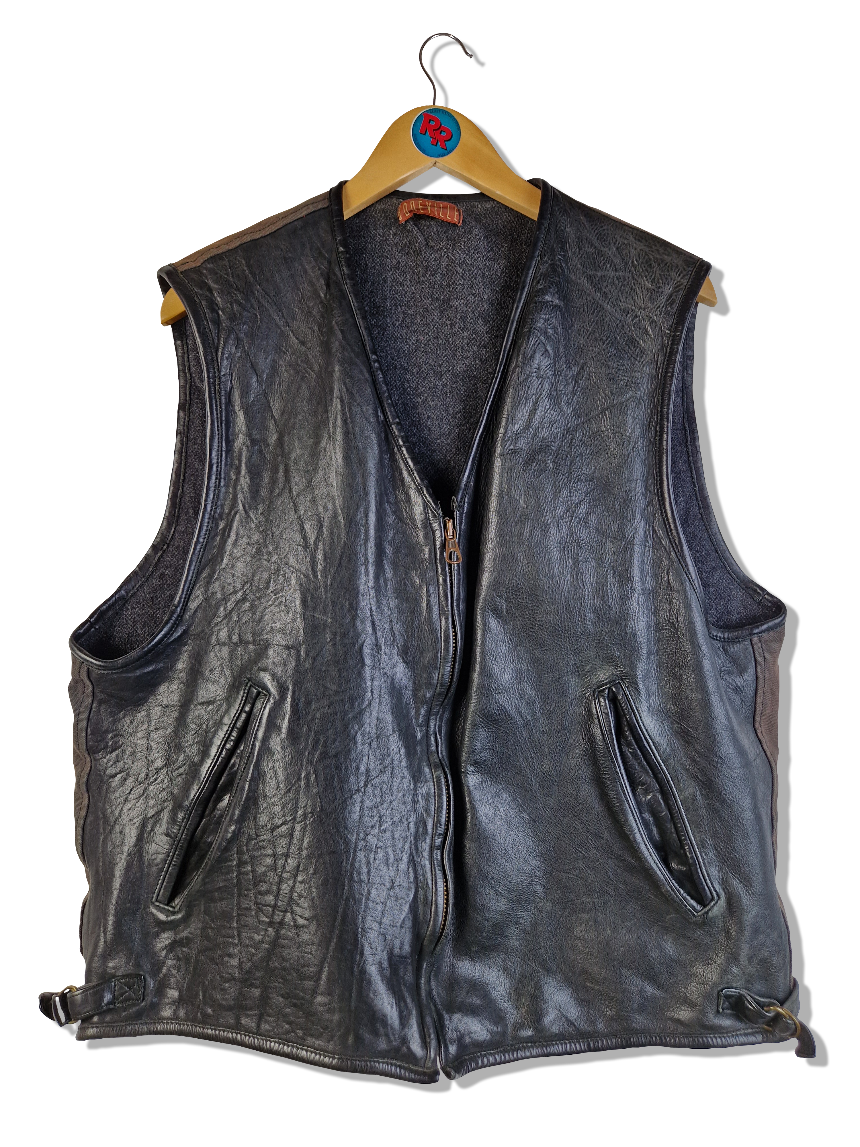 Vintage Lederweste 80s Rocker Plain Schwarz S-M