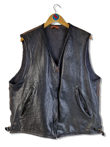 Vintage Lederweste 80s Rocker Plain Schwarz S-M