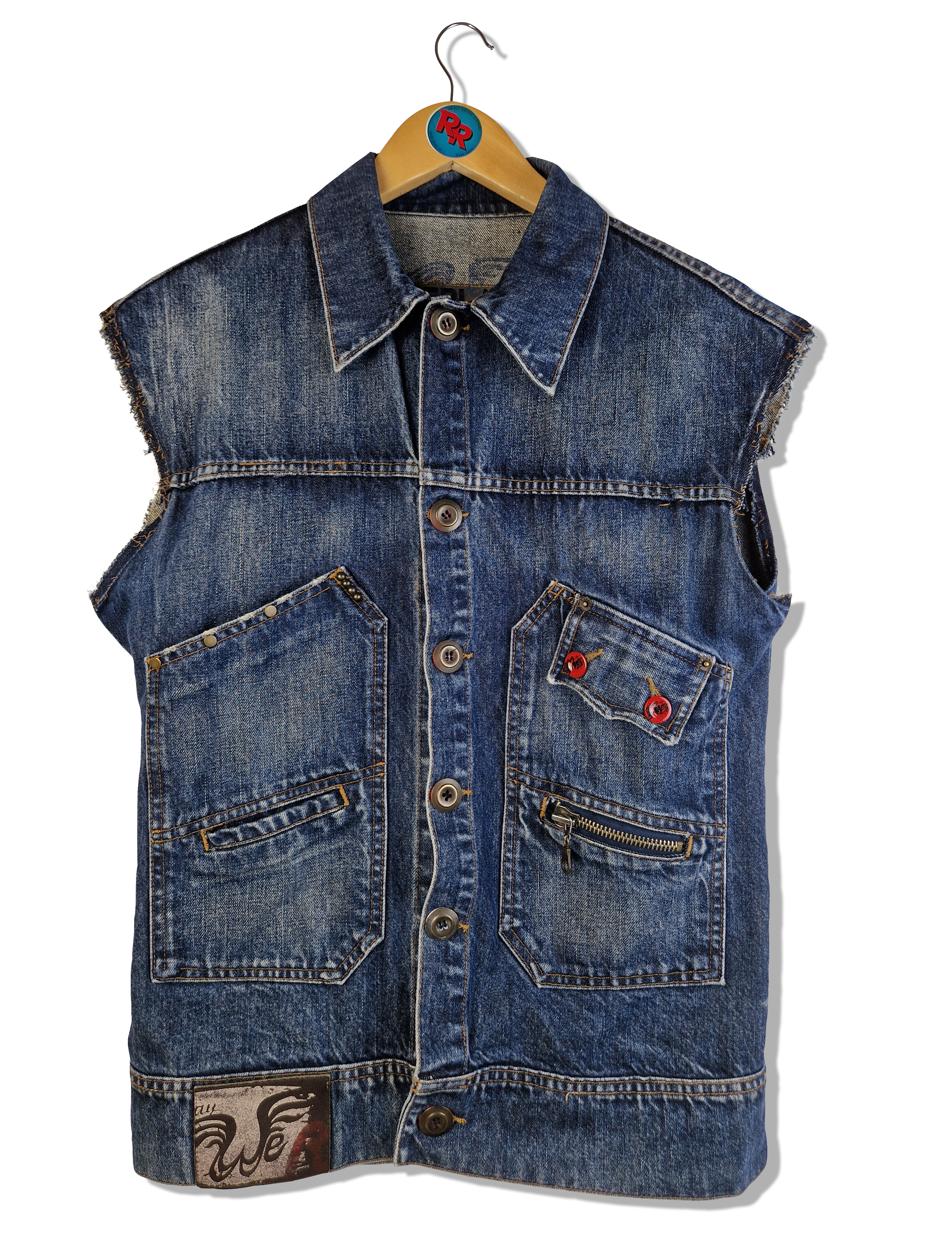 Vintage Jeansweste Dark Denim Backprint Dunkelblau S-M