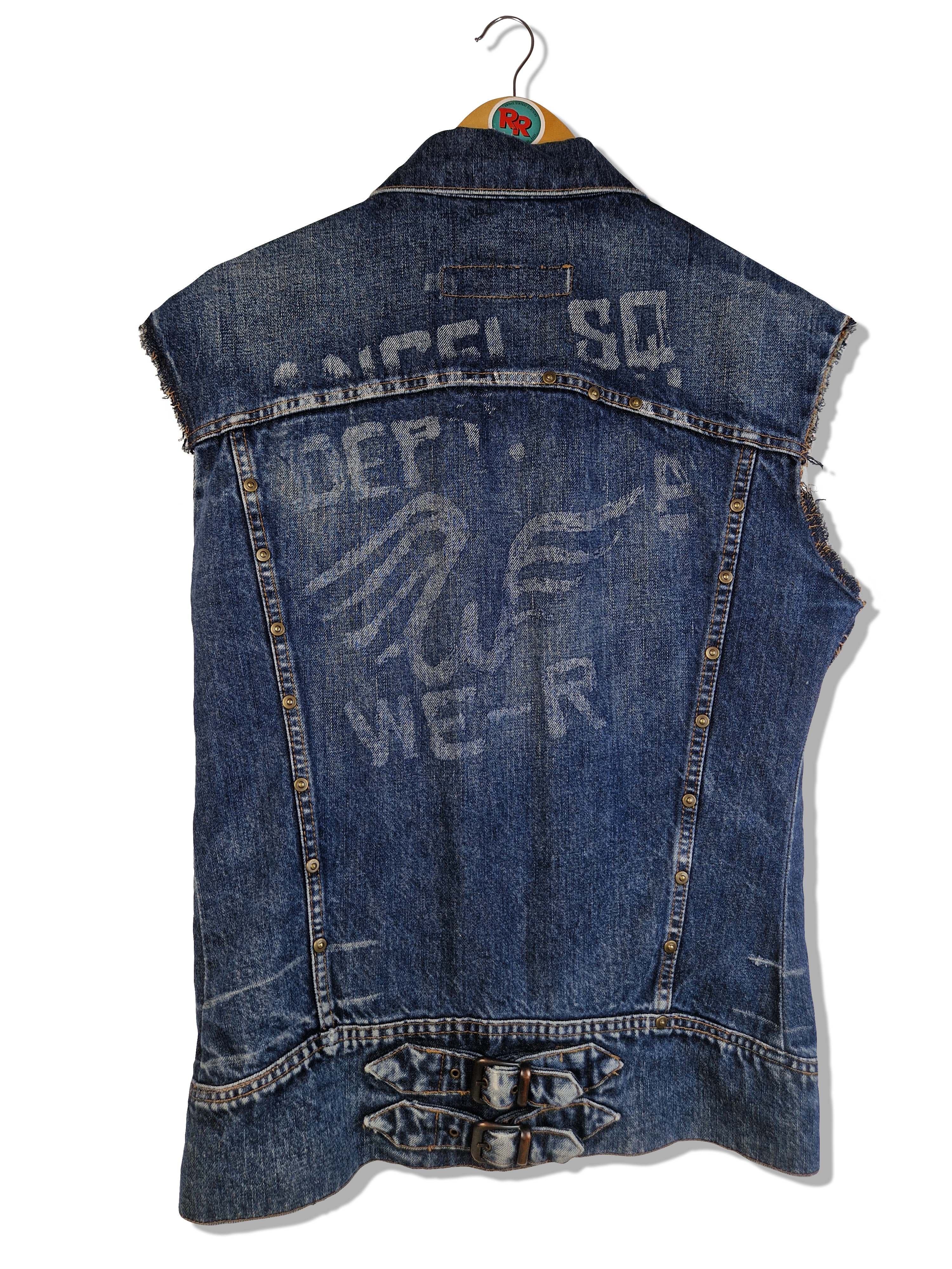 Vintage Jeansweste Dark Denim Backprint Dunkelblau S-M