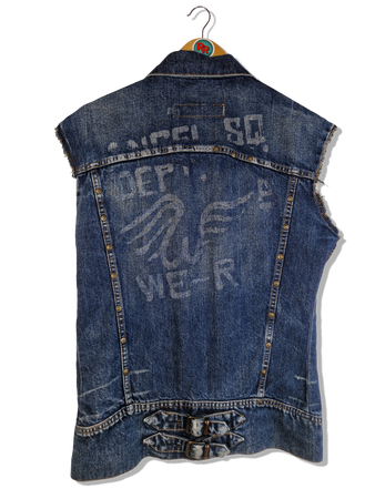 Vintage Jeansweste Dark Denim Backprint Dunkelblau S-M