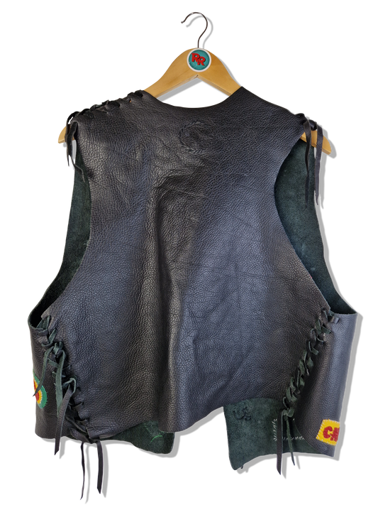Vintage Cafe Mexico Lederweste Patchwork Selfmade Schwarz S-M