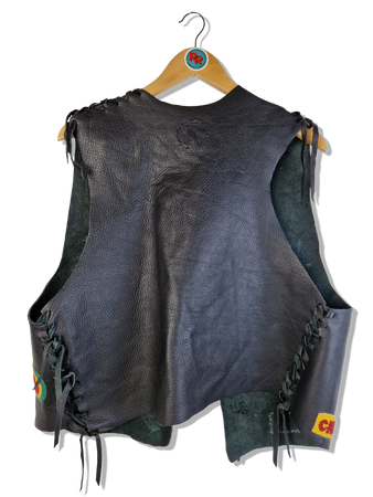 Vintage Cafe Mexico Lederweste Patchwork Selfmade Schwarz S-M