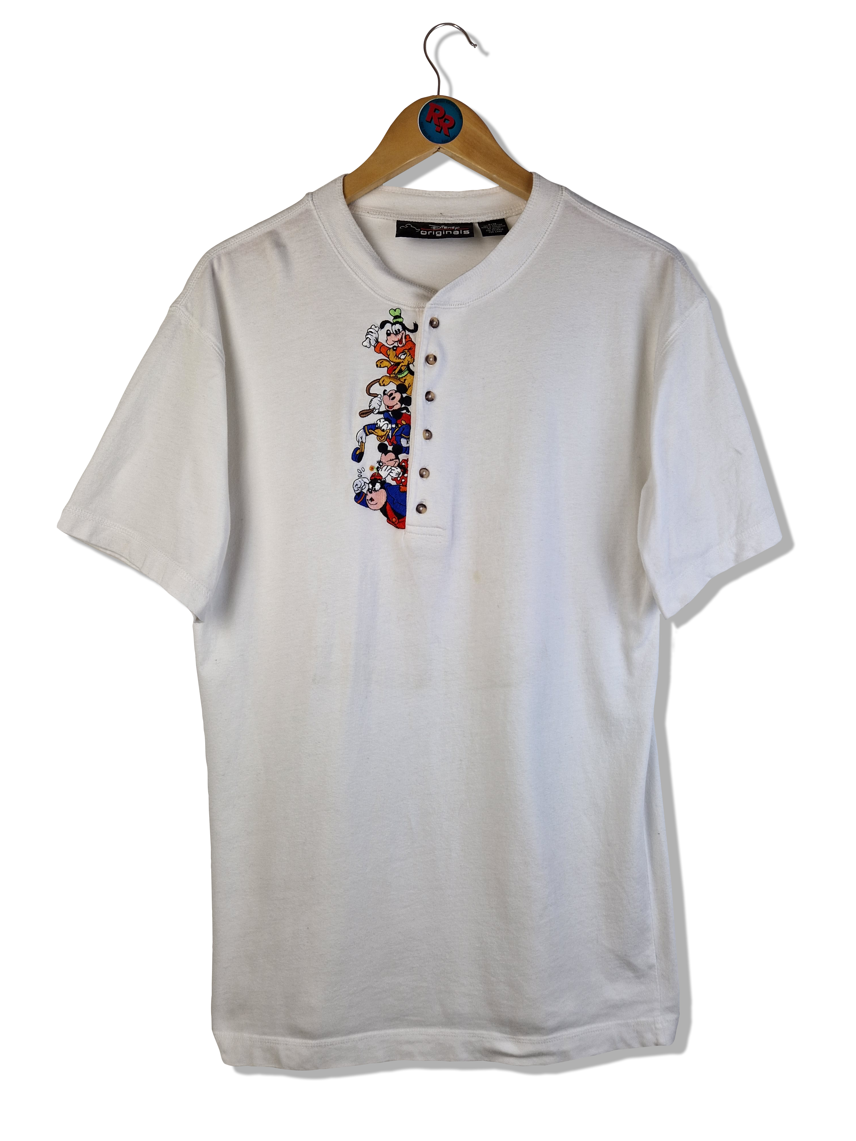 Vintage Disney Originales Shirt Halbe Knopfleiste Bestickt Made In Singapore Weiß S-M - RareRags
