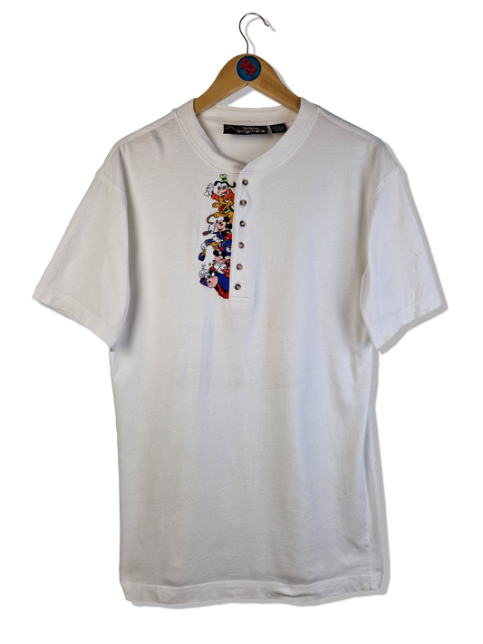Vintage Disney Originales Shirt Halbe Knopfleiste Bestickt Made In Singapore Weiß S-M