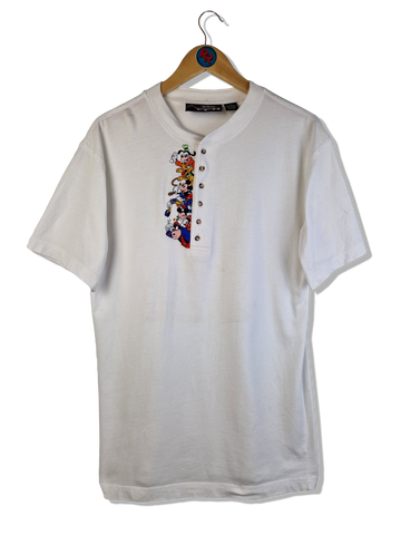 Vintage Disney Originales Shirt Halbe Knopfleiste Bestickt Made In Singapore Weiß S-M