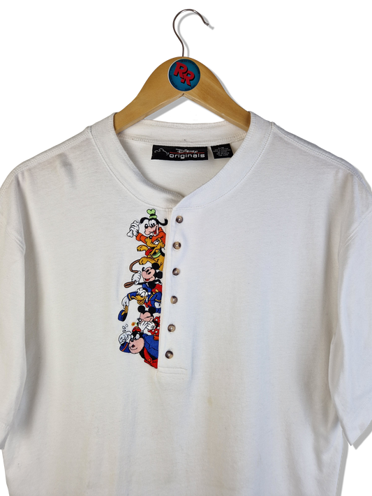 Vintage Disney Originales Shirt Halbe Knopfleiste Bestickt Made In Singapore Weiß S-M