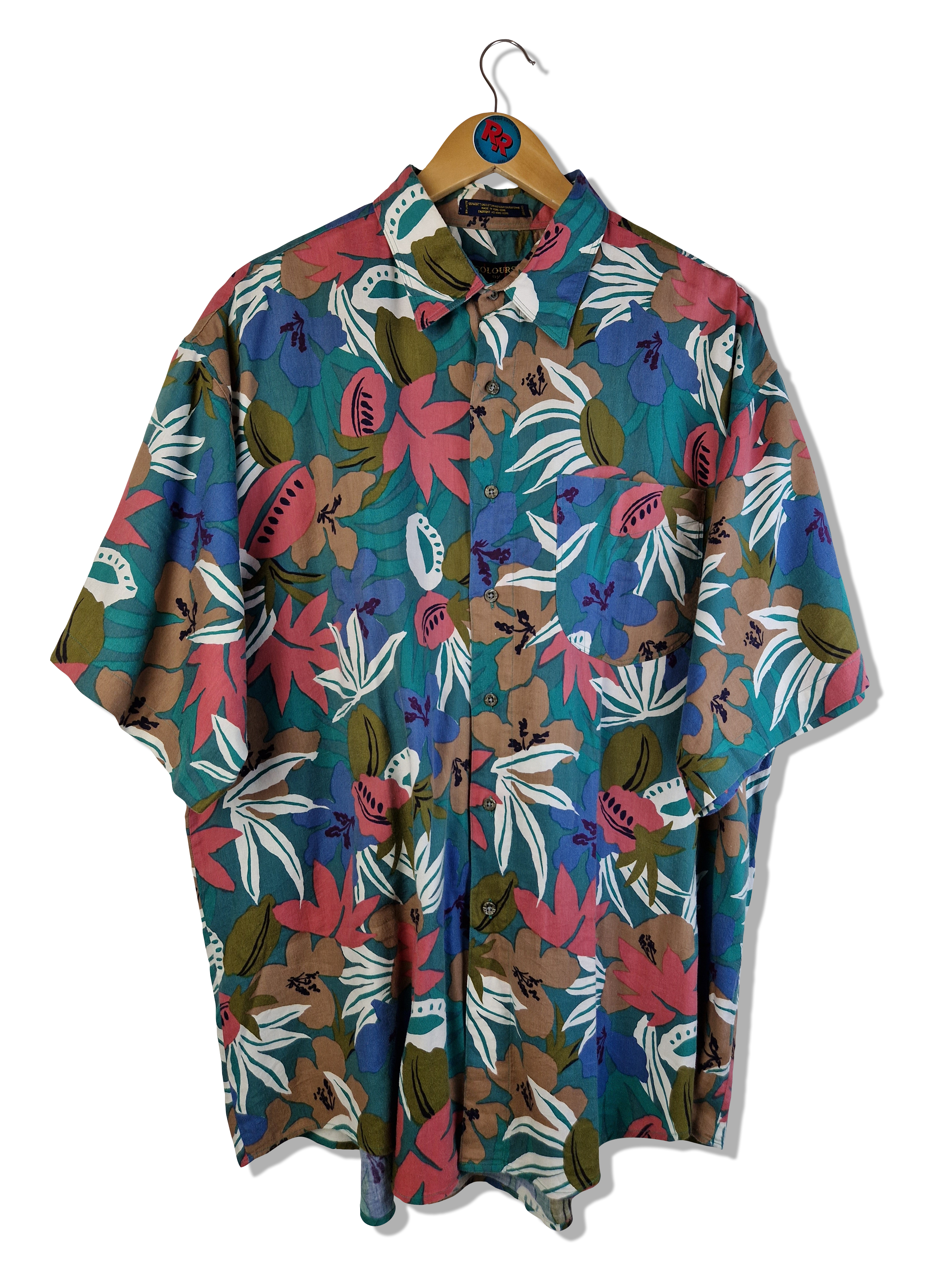Vintage Colours By Alexander Julian Hemd Kurzarm Floral Pattern Made In Hong Kong Bunt XL