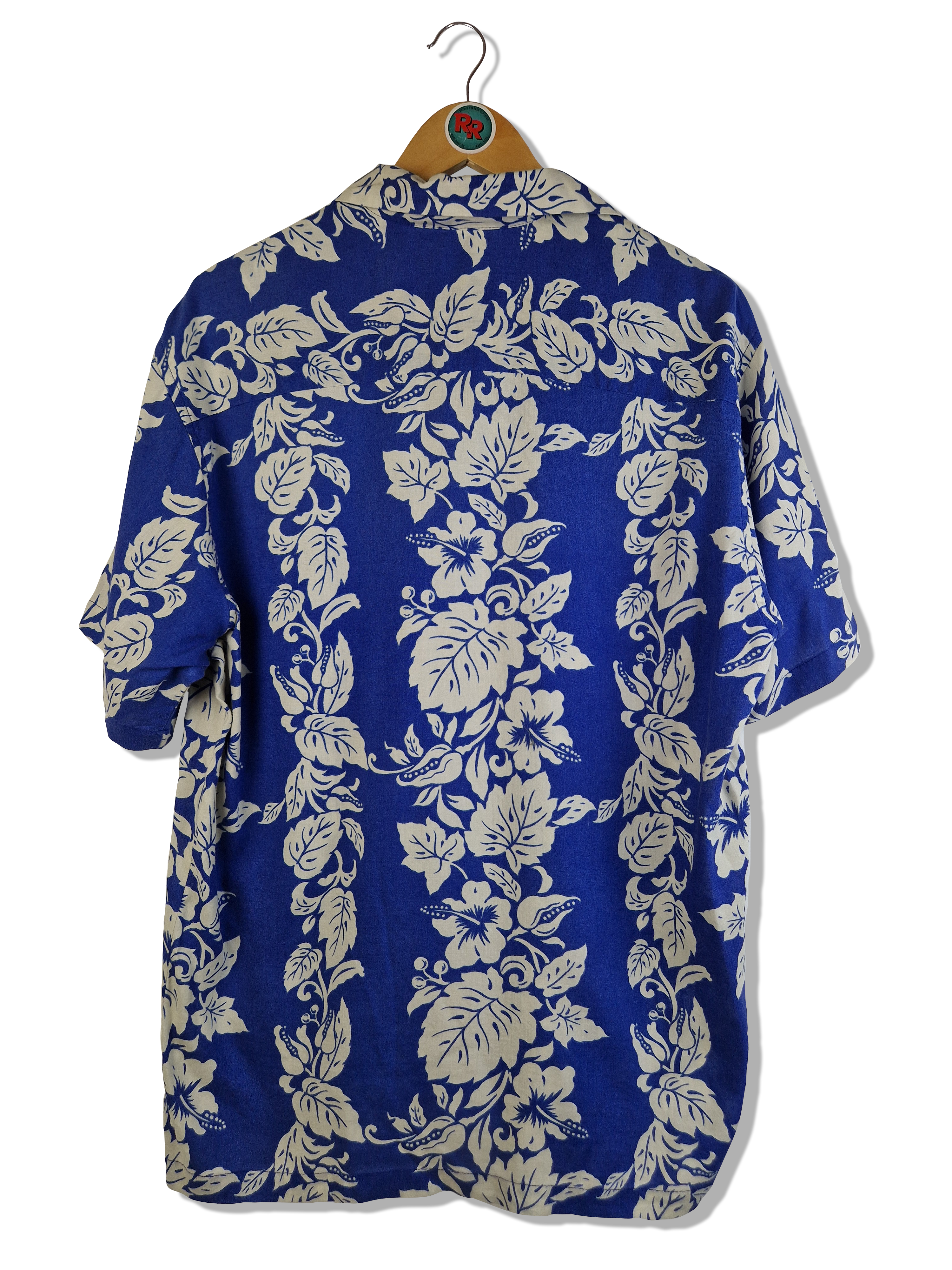 Vintage Aloha Hemd Kurzarm Made In Hawaii Blau Weiß M