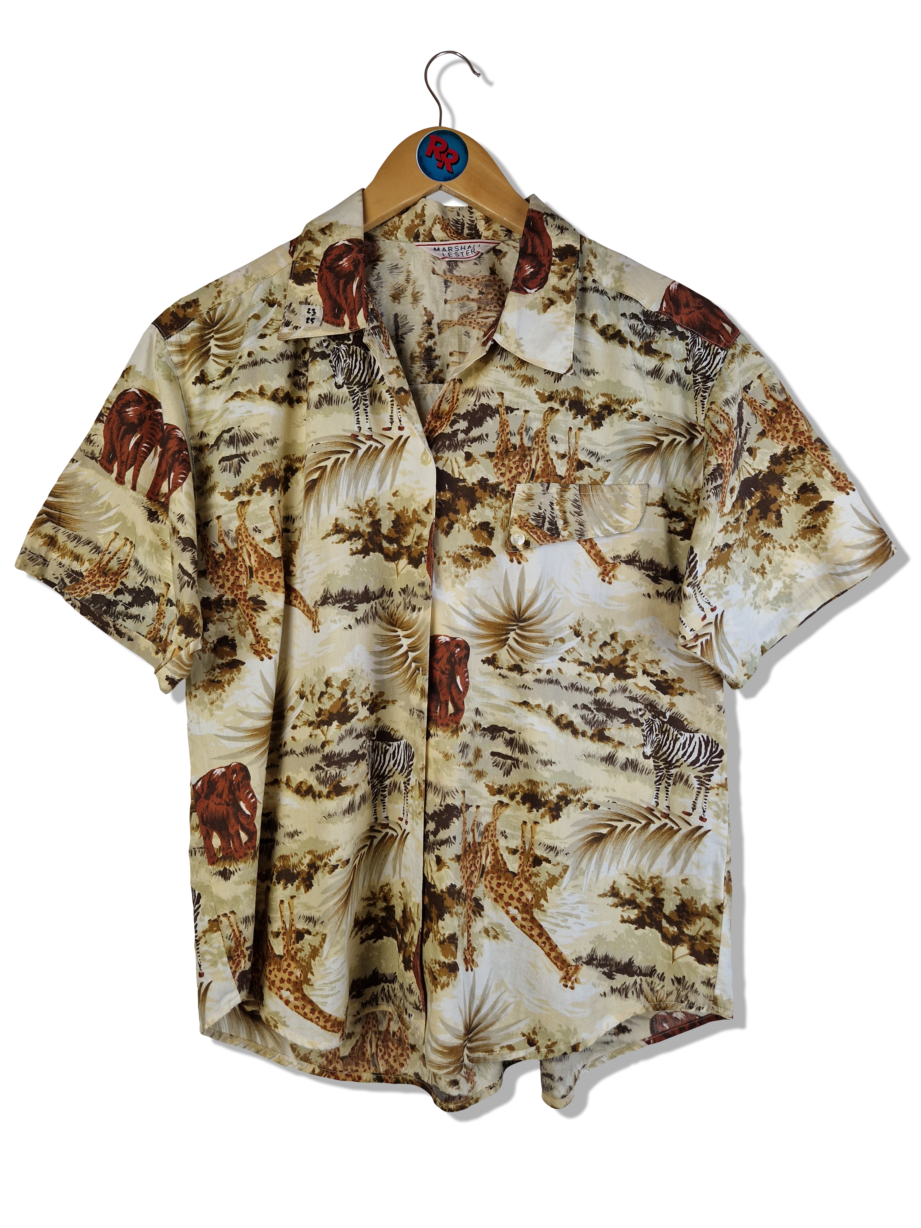 Vintage Marshall Lester Hemd Kurzarm 80s Afrika Motive Tiere Bunt S-M