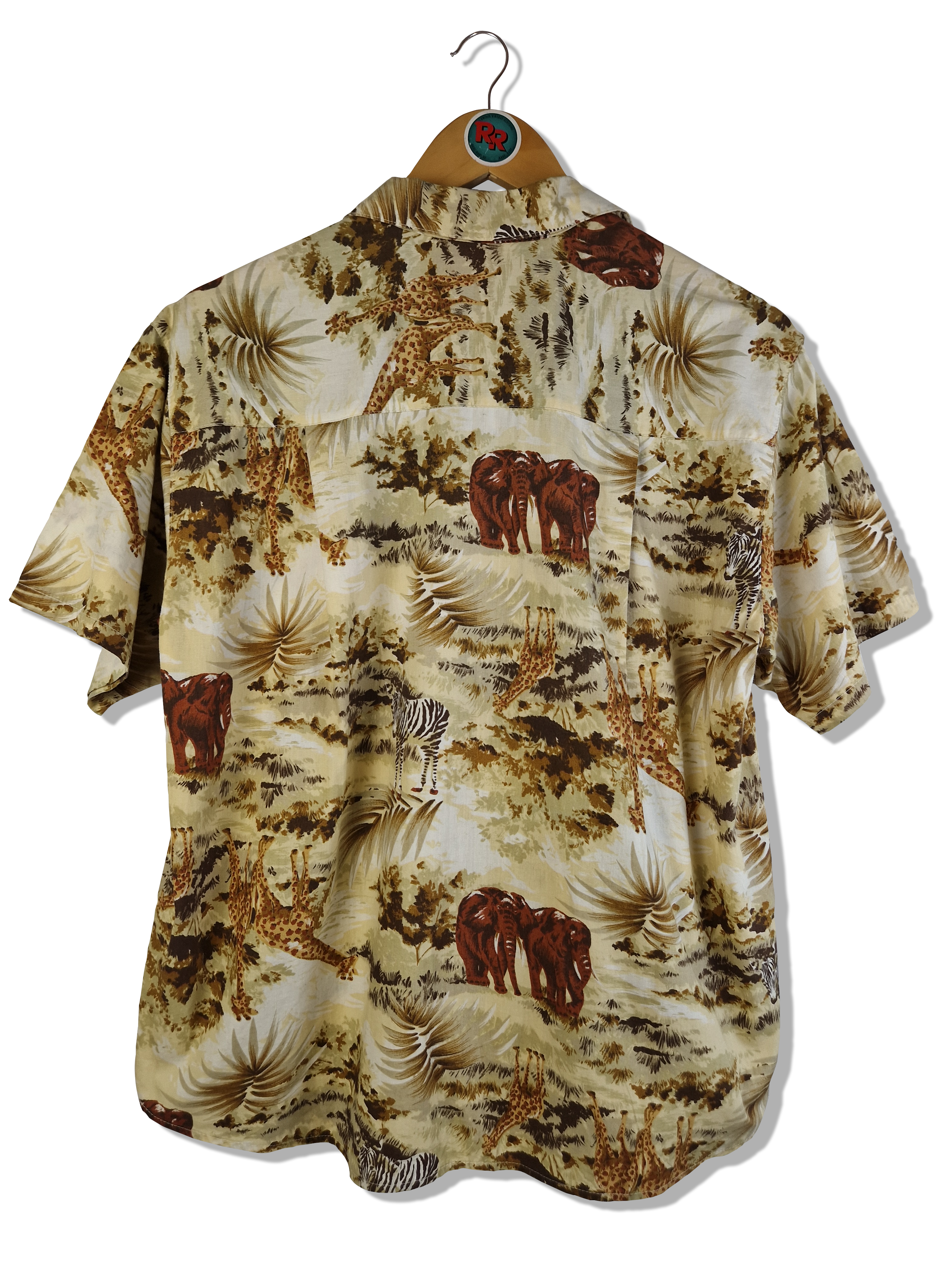 Vintage Marshall Lester Hemd Kurzarm 80s Afrika Motive Tiere Bunt S-M