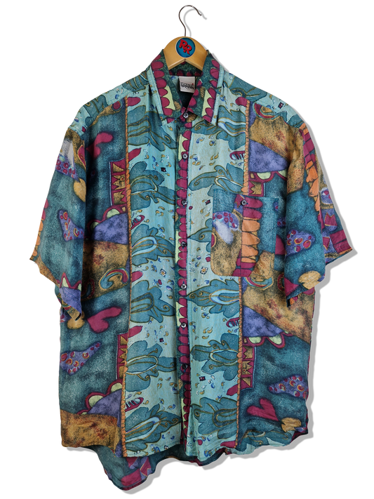 Vintage Avanti By C&A Hemd Kurzarm Seide Abstract Pattern Bunt L