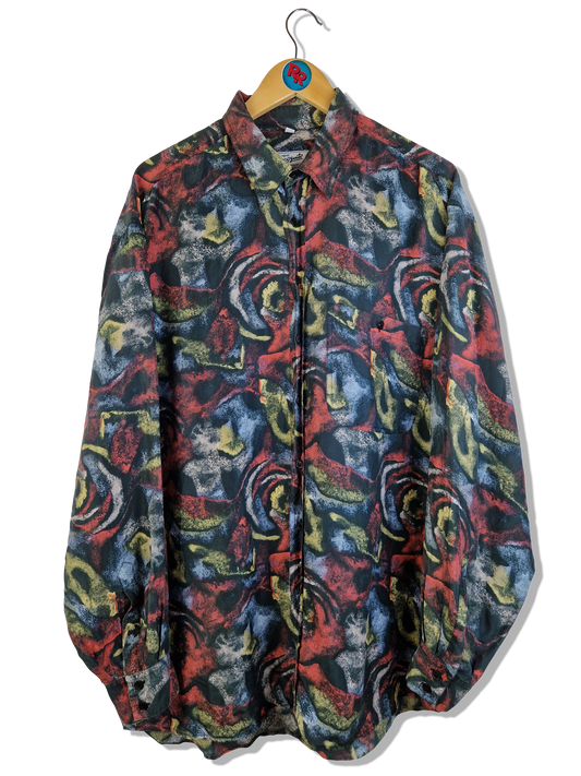 Vintage Signe Incognito Hemd Seide Muster Bunt L