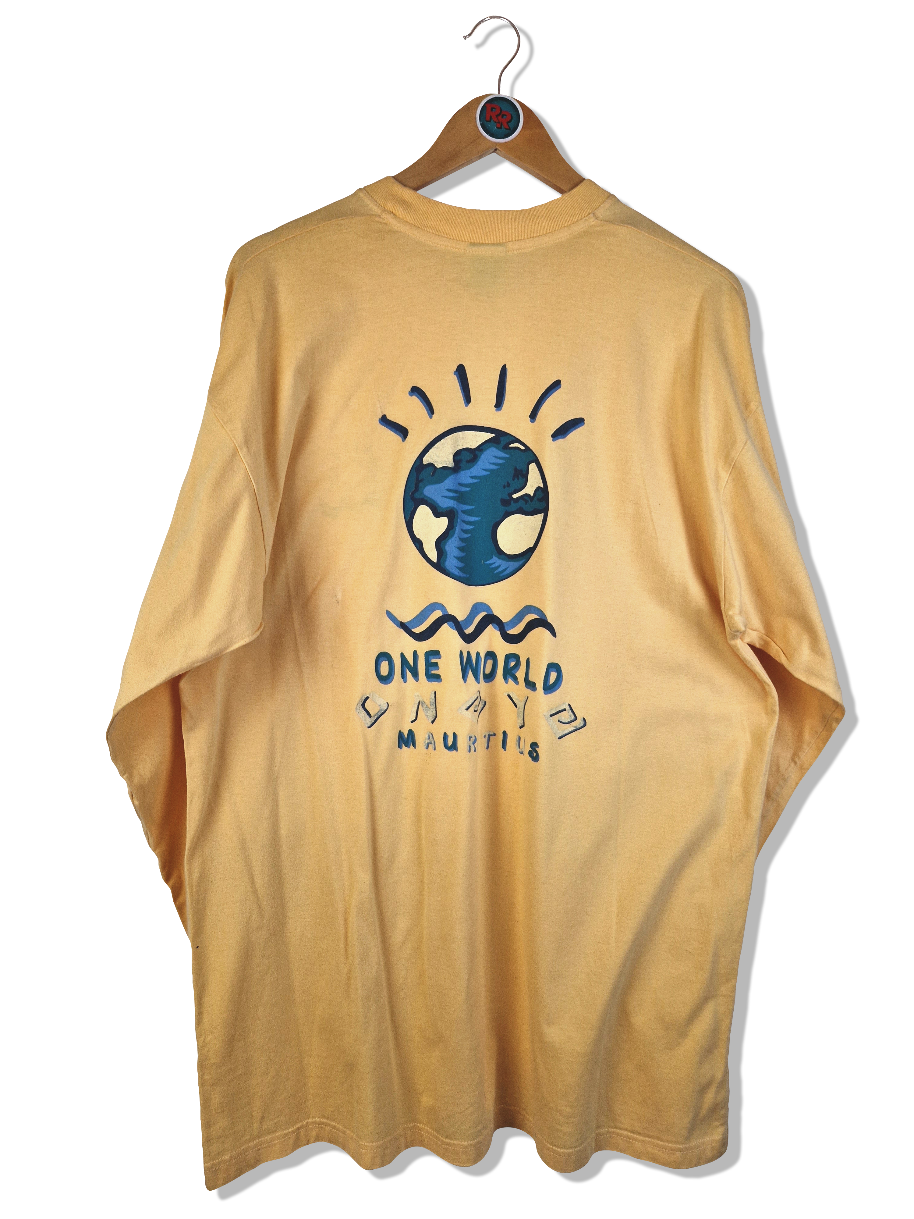 Vintage One Eye Longsleeve "One World, Oneye, Mauritius" Gelb XXL - RareRags