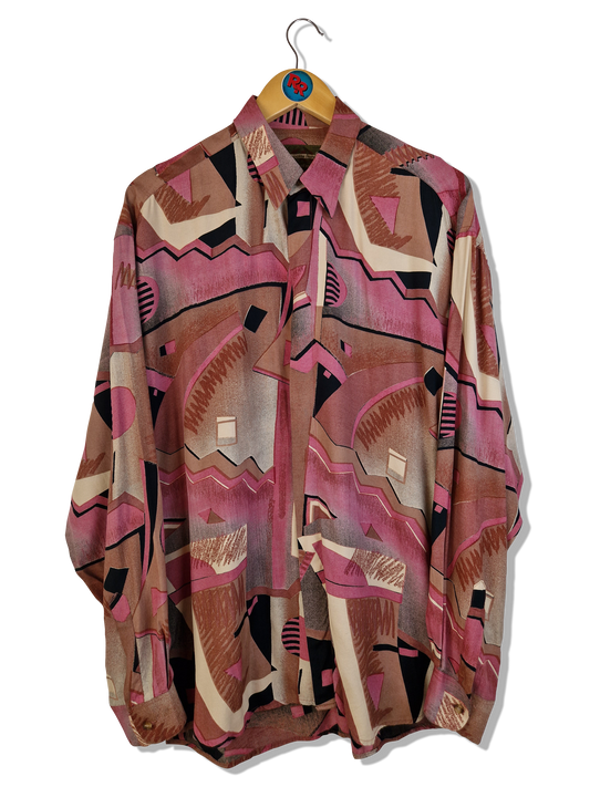 Vintage Crazy Pattern Hemd Made In France Rot Braun L-XL