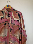 Vintage Crazy Pattern Hemd Made In France Rot Braun L-XL