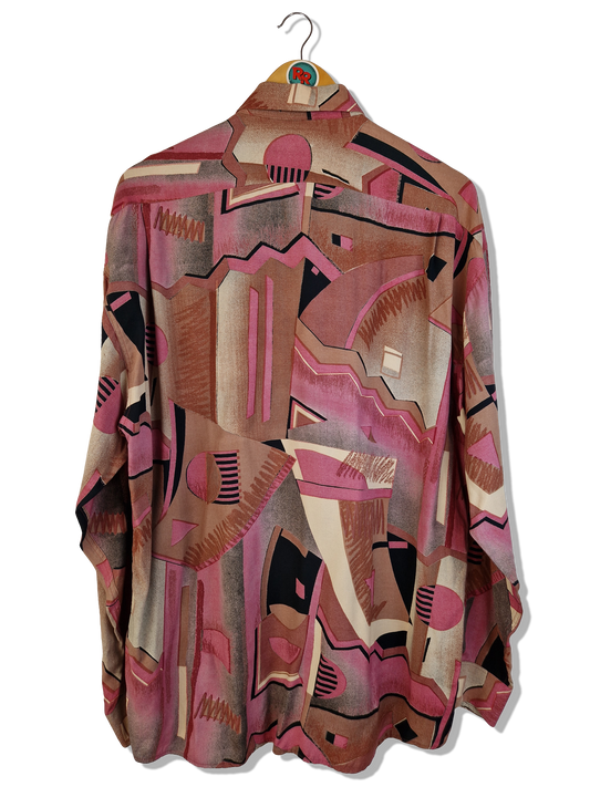 Vintage Crazy Pattern Hemd Made In France Rot Braun L-XL