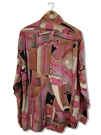 Vintage Crazy Pattern Hemd Made In France Rot Braun L-XL
