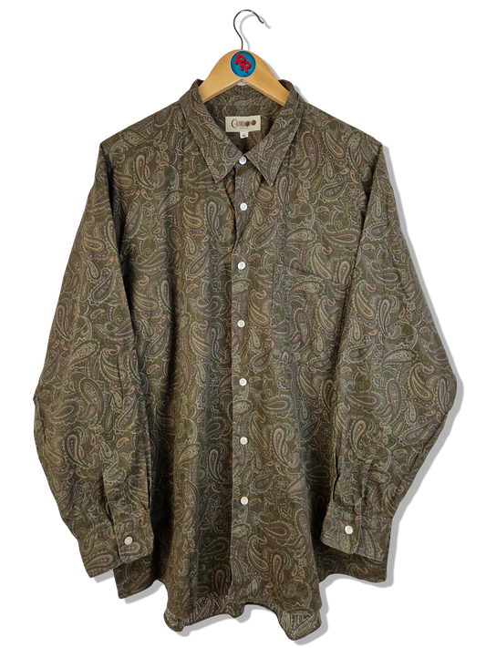 Vintage Grandioso Hemd Paisley Made In Japan Grün Braun L-XL