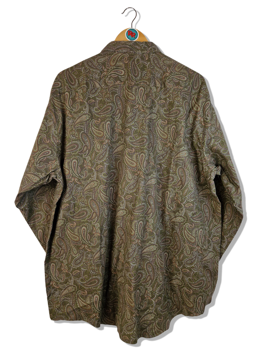Vintage Grandioso Hemd Paisley Made In Japan Grün Braun L-XL