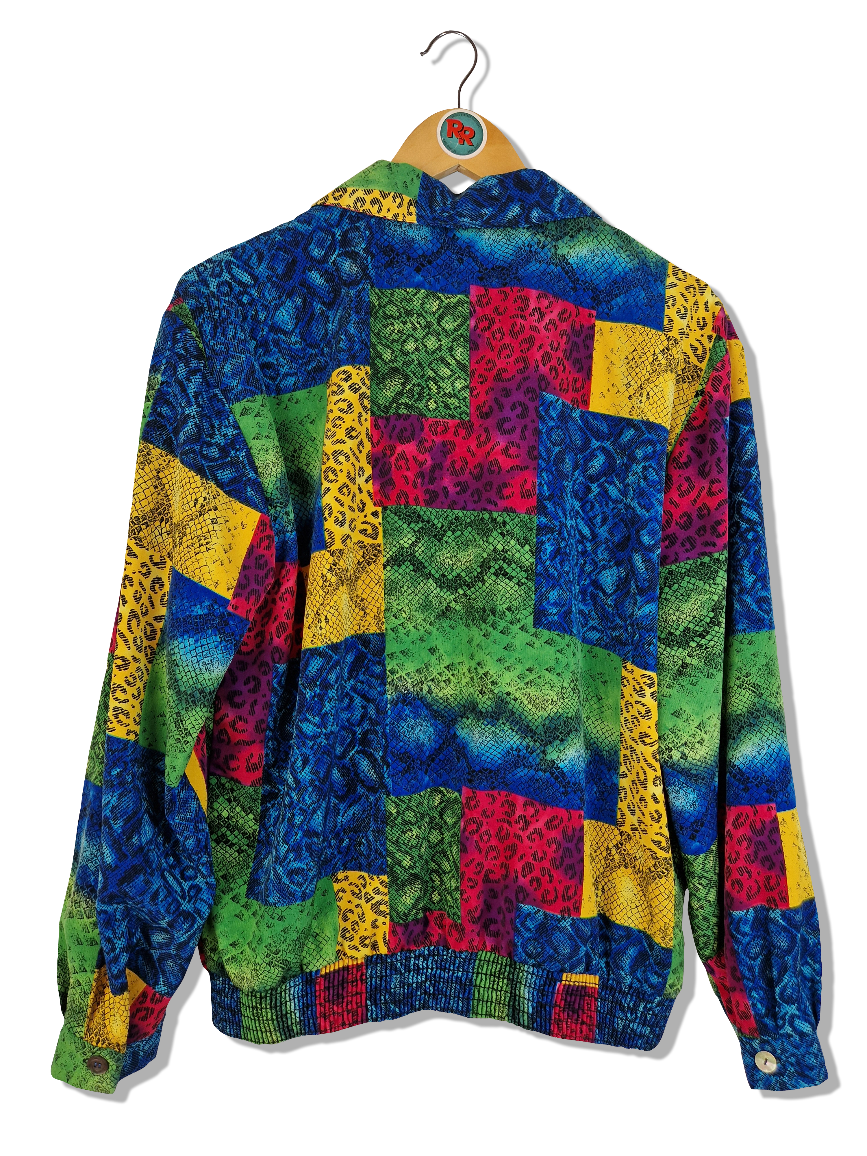 Vintage Teddi Hemd 80s Crazy Pattern Leo x Snake Print Mit Gummizügen Bunt S-M
