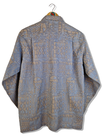 Vintage Nouvelle Eliteclub Hemd Abstract Pattern Hellblau Braun M-L