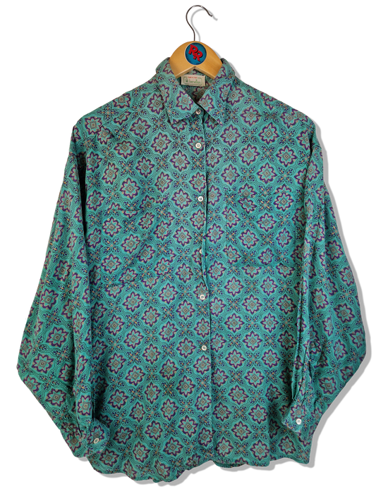 Vintage Benetton Hemd Made In Italy Abstract Pattern Türkis Lila M-L