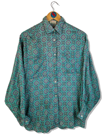 Vintage Benetton Hemd Made In Italy Abstract Pattern Türkis Lila M-L