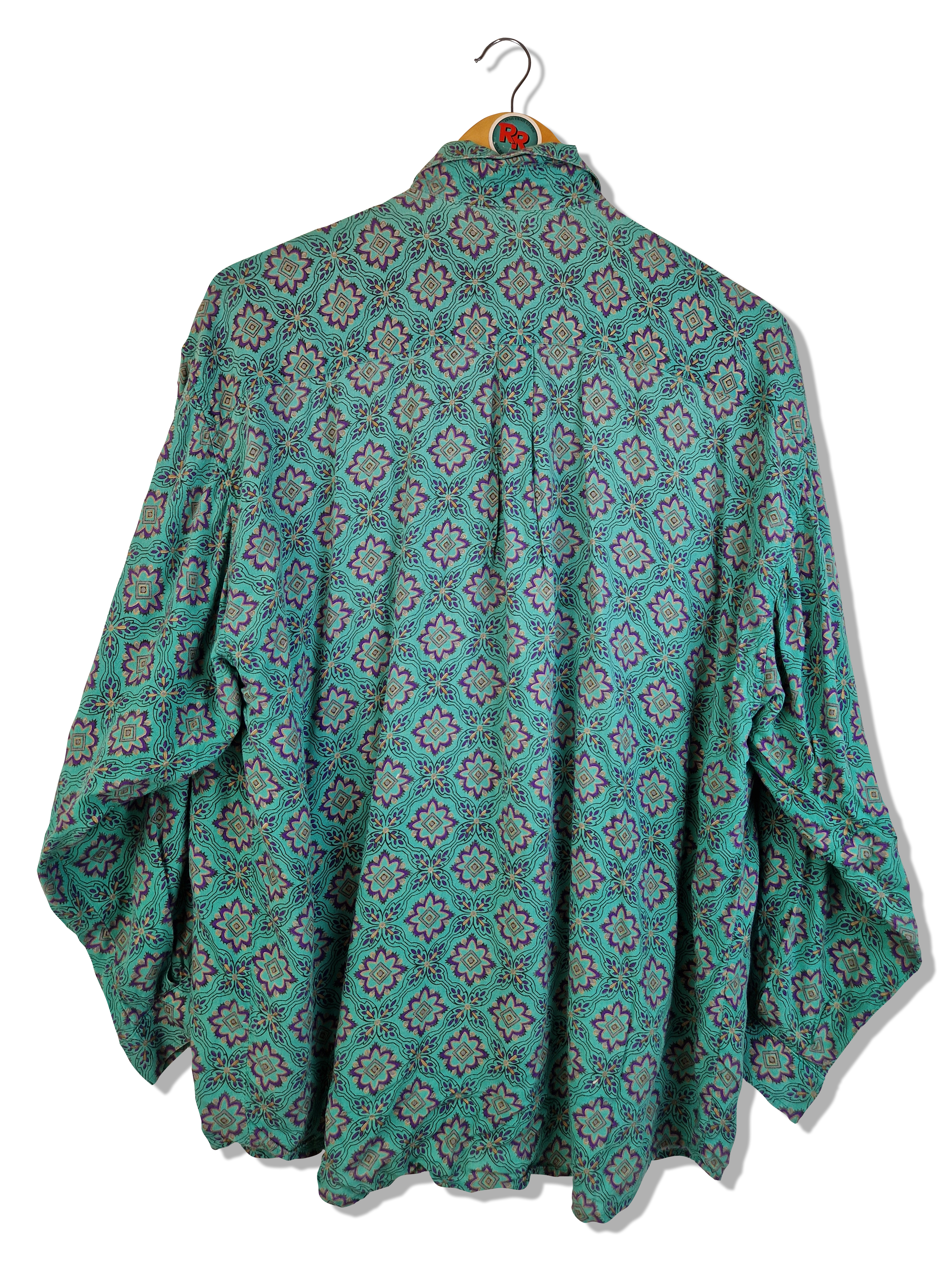 Vintage Benetton Hemd Made In Italy Abstract Pattern Türkis Lila M-L