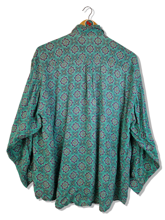 Vintage Benetton Hemd Made In Italy Abstract Pattern Türkis Lila M-L