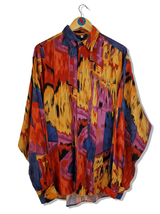 Vintage Club D'Amingo Hemd Crazy Pattern Rot Blau M