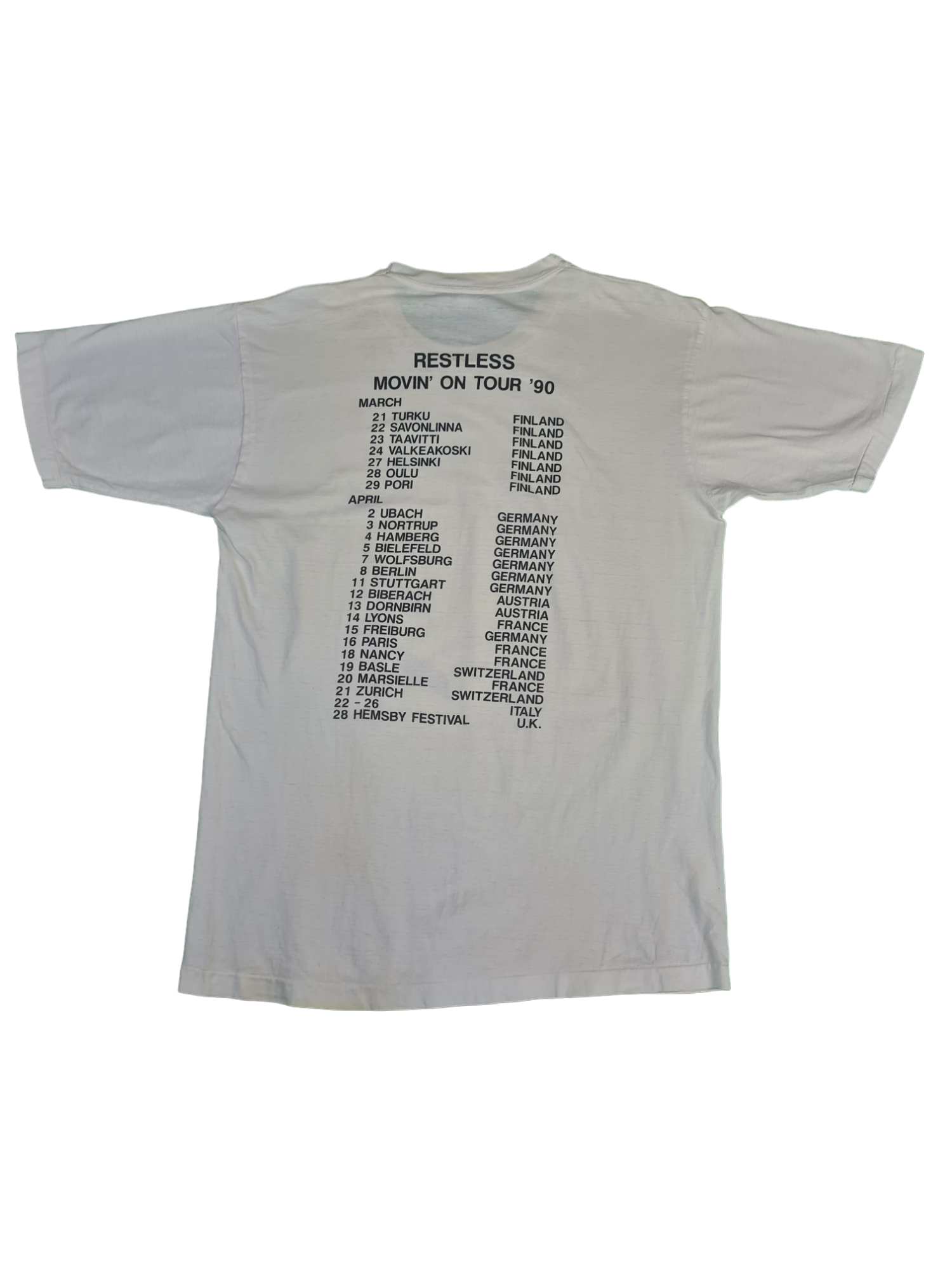 Vintage Shirt Restless "Movin' On" Tour 1990 Rock Single Stitch Weiß M-L