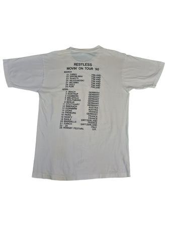 Vintage Shirt Restless "Movin' On" Tour 1990 Rock Single Stitch Weiß M-L