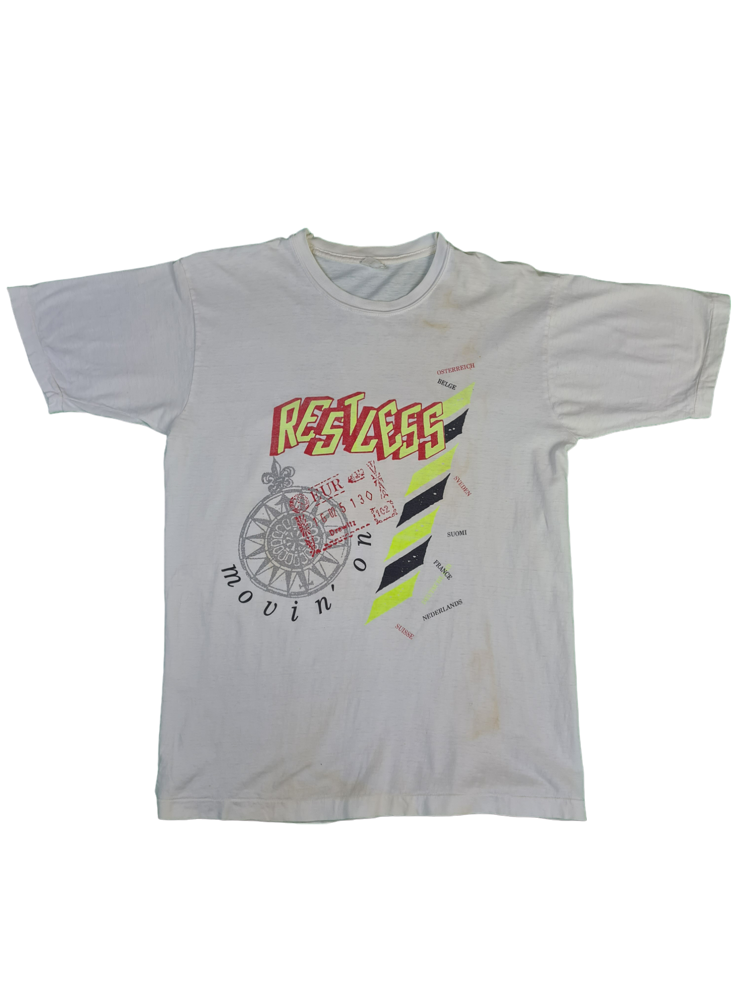 Vintage Shirt Restless "Movin' On" Tour 1990 Rock Single Stitch Weiß M-L