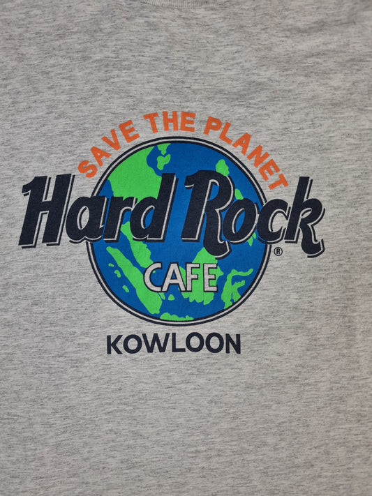 Vintage Hard Rock Cafe Shirt Kowloon "Save the planet" Single Stitch Heather Grau L-XL