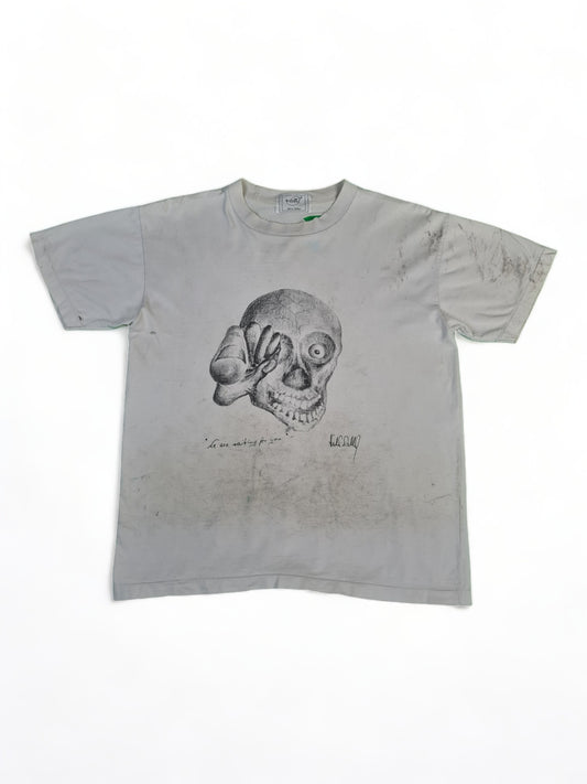 Vintage Wally Shirt Skull Print "We are waiting for you" Trahed Single Stitch Weiß M-L