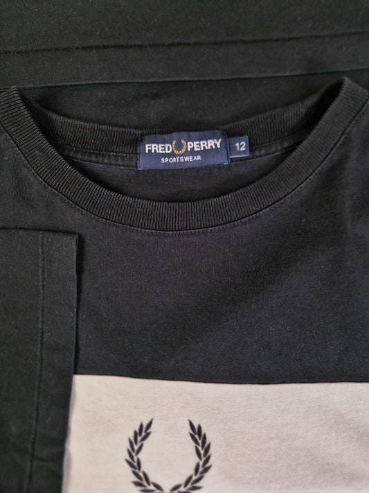 Fred Perry Shirt Big Logo Bestickt Schwarz Creme S-M