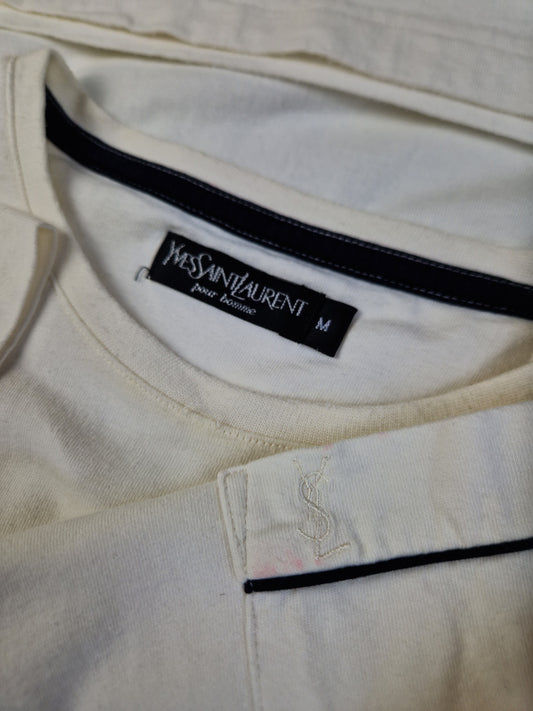 Vintage Yves Saint Lauren Shirt Brusttasche Basic Weiß M