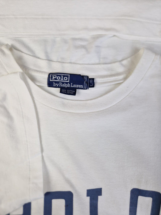 Vintage Ralph Lauren Shirt Big Print Single Stitched Weiß Blau L