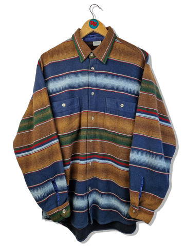 Vintage United Colors Of Benetton Flanellhemd  Querstreifen Made In Italy Blau Braun M-L