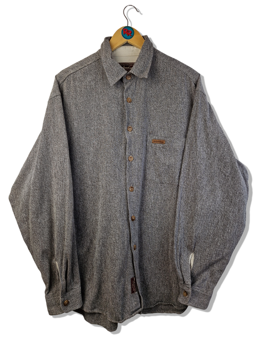 Vintage Marlboro Flanellhemd Brusttasche Basic Meliert Grau XL